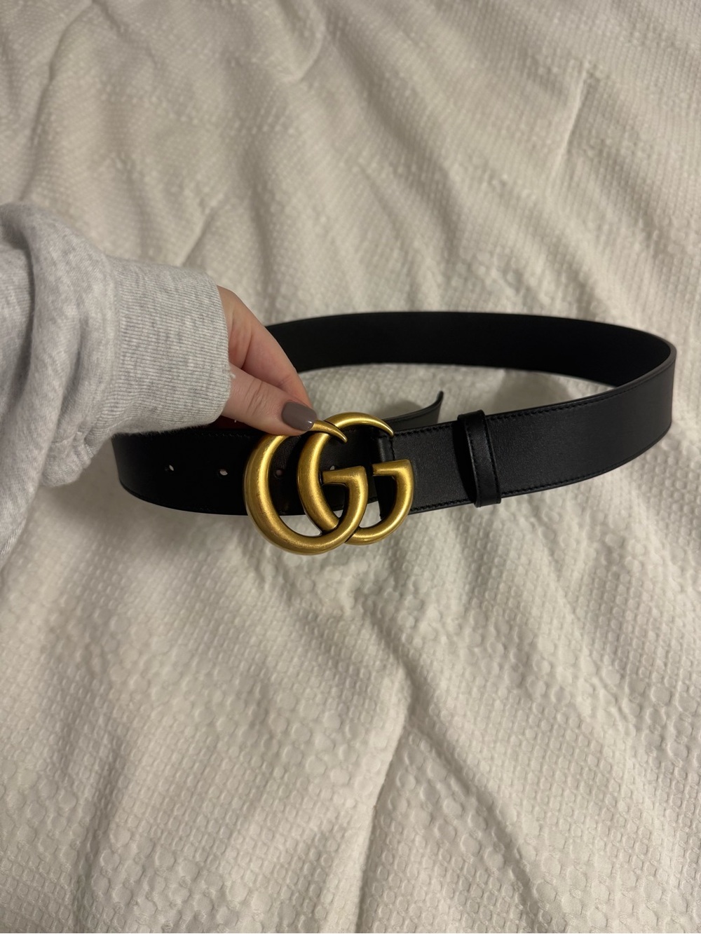 Gucci Black Leather Belt with Antiqued Gold Double G Buckle